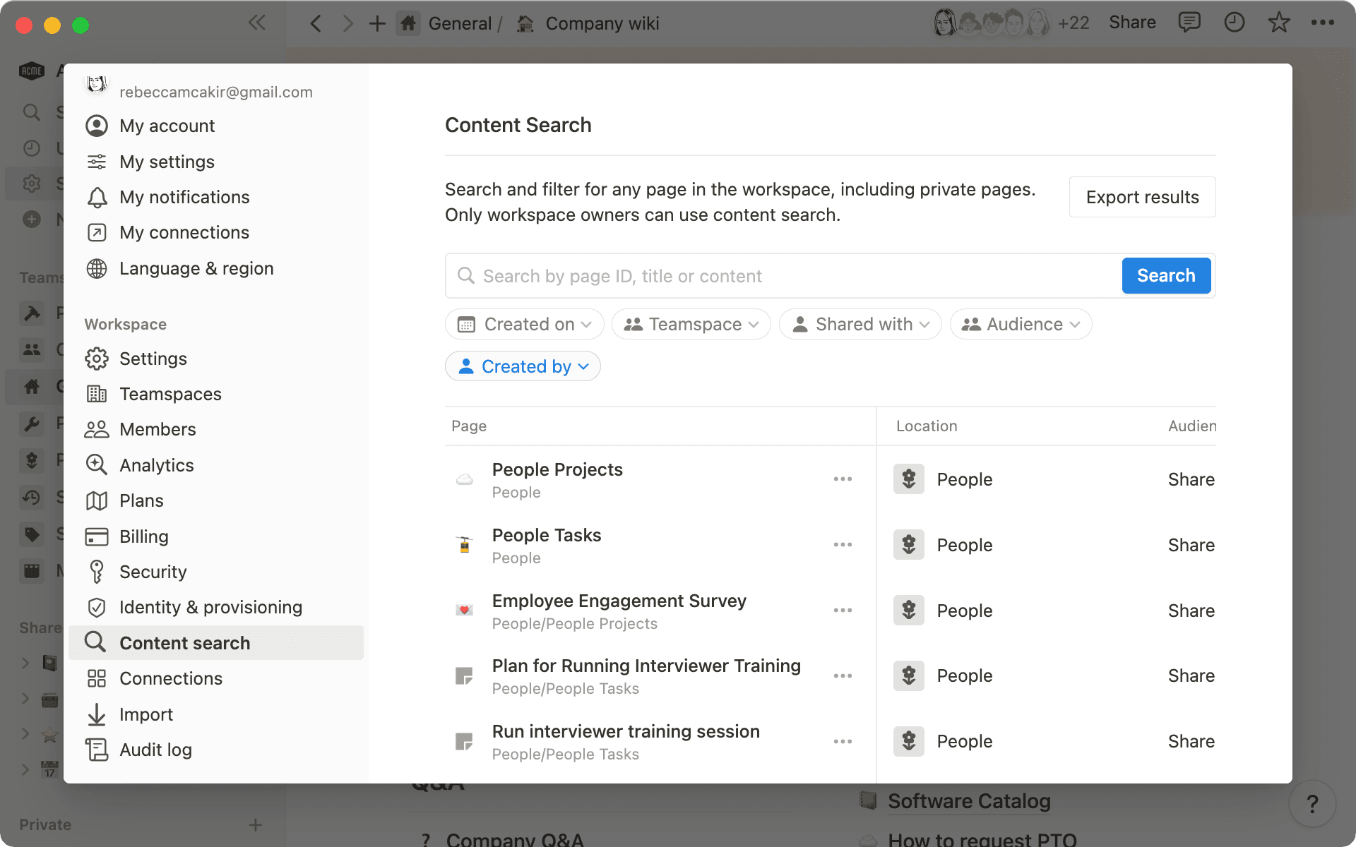 Utilisez la recherche de contenu pour trouver n’importe quel élément dans votre espace de travail.