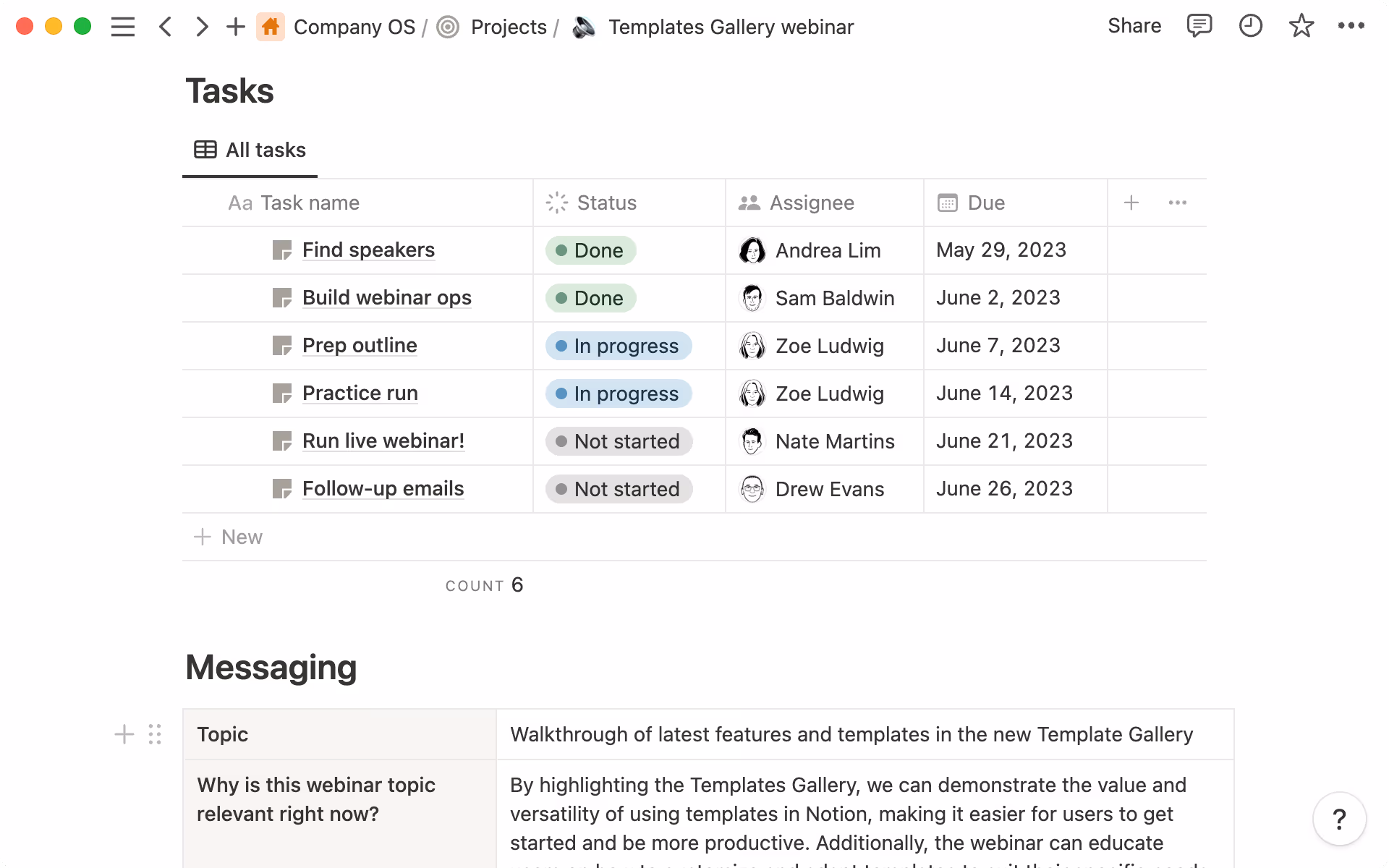 수요창출팀은 관련 작업, 메시지, 전략 등이 포함된 템플릿을 사용하여 캠페인을 계획합니다.