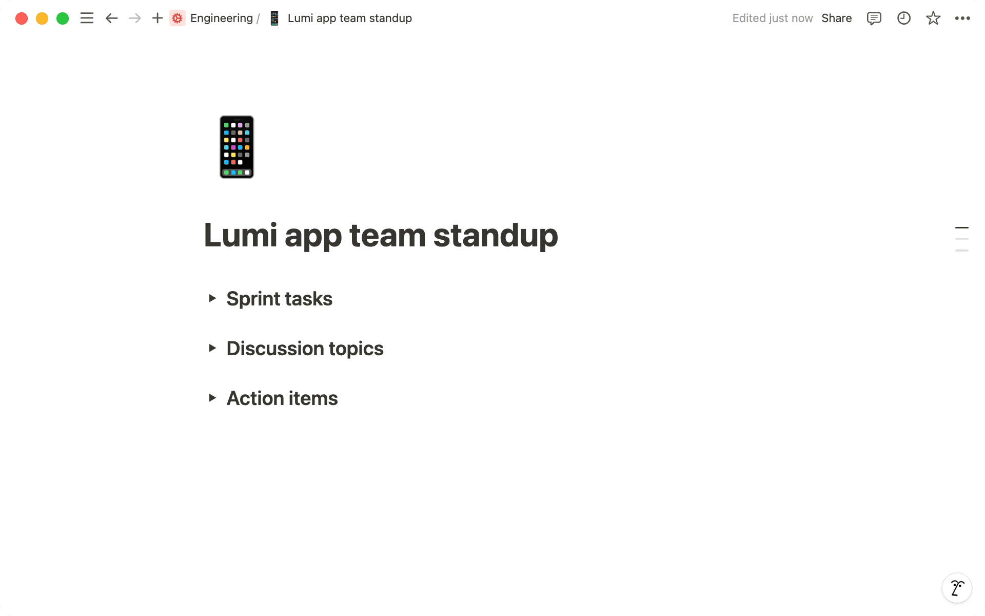Ajoutez des blocs adaptés aux besoins de votre équipe pour personnaliser votre page de notes de réunion