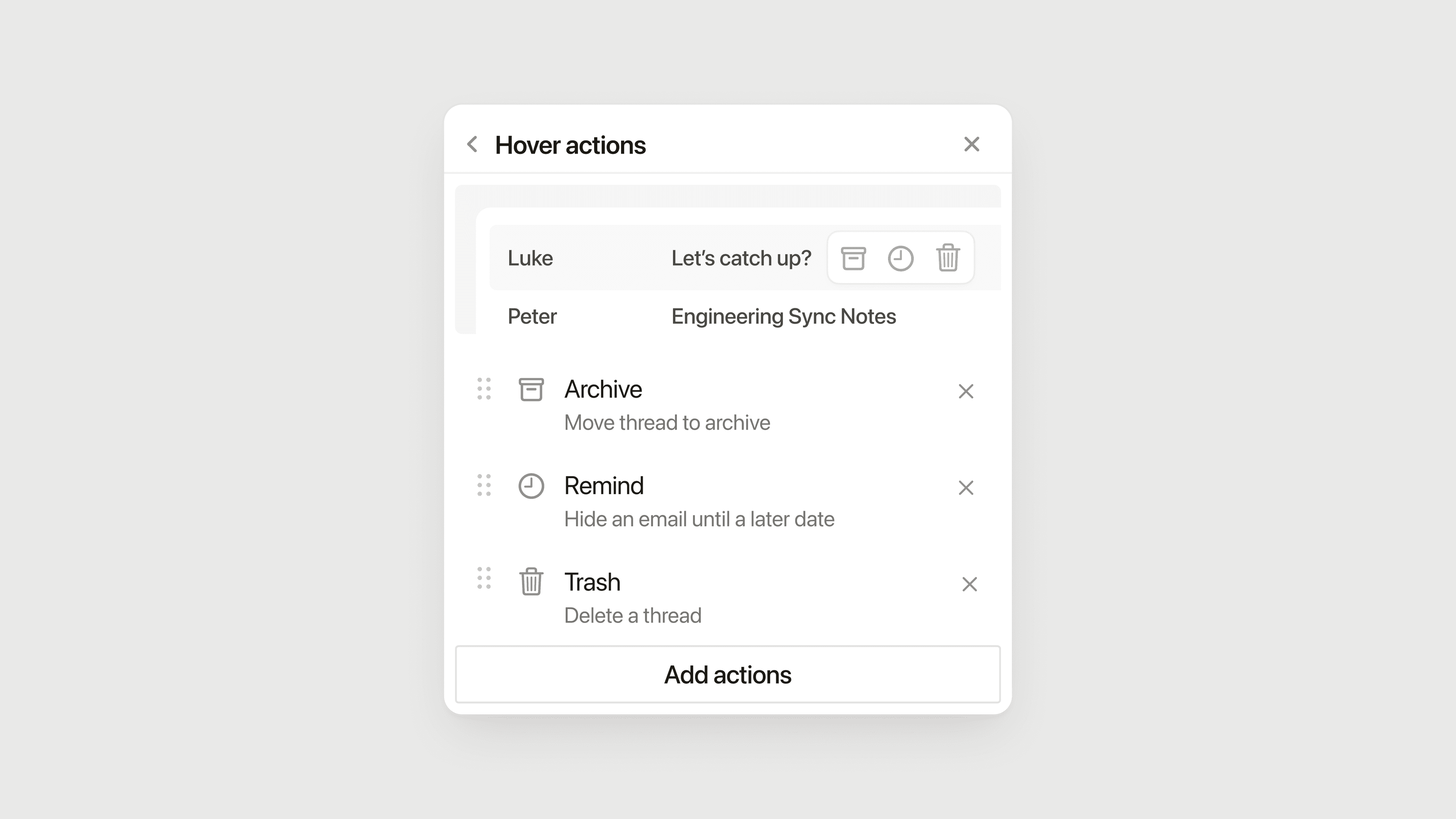 aide : actions de survol dans Notion Mail