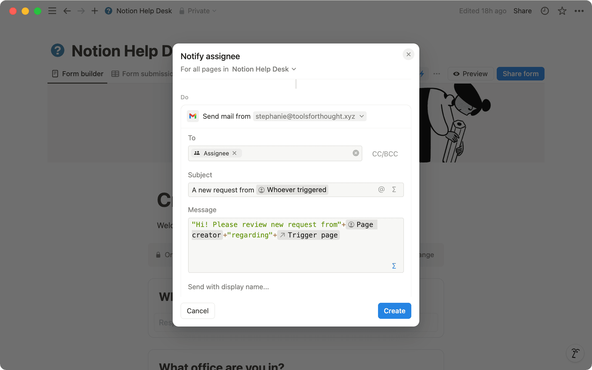 Dans la liste d’actions, choisissez « Envoyer un e-mail à ».
