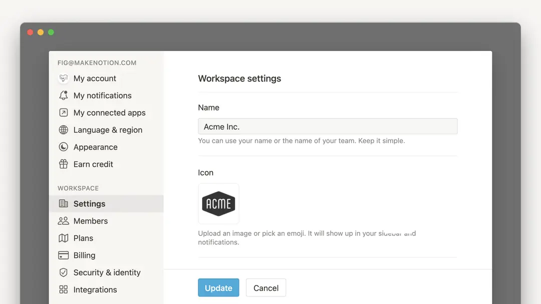 Workspace settings