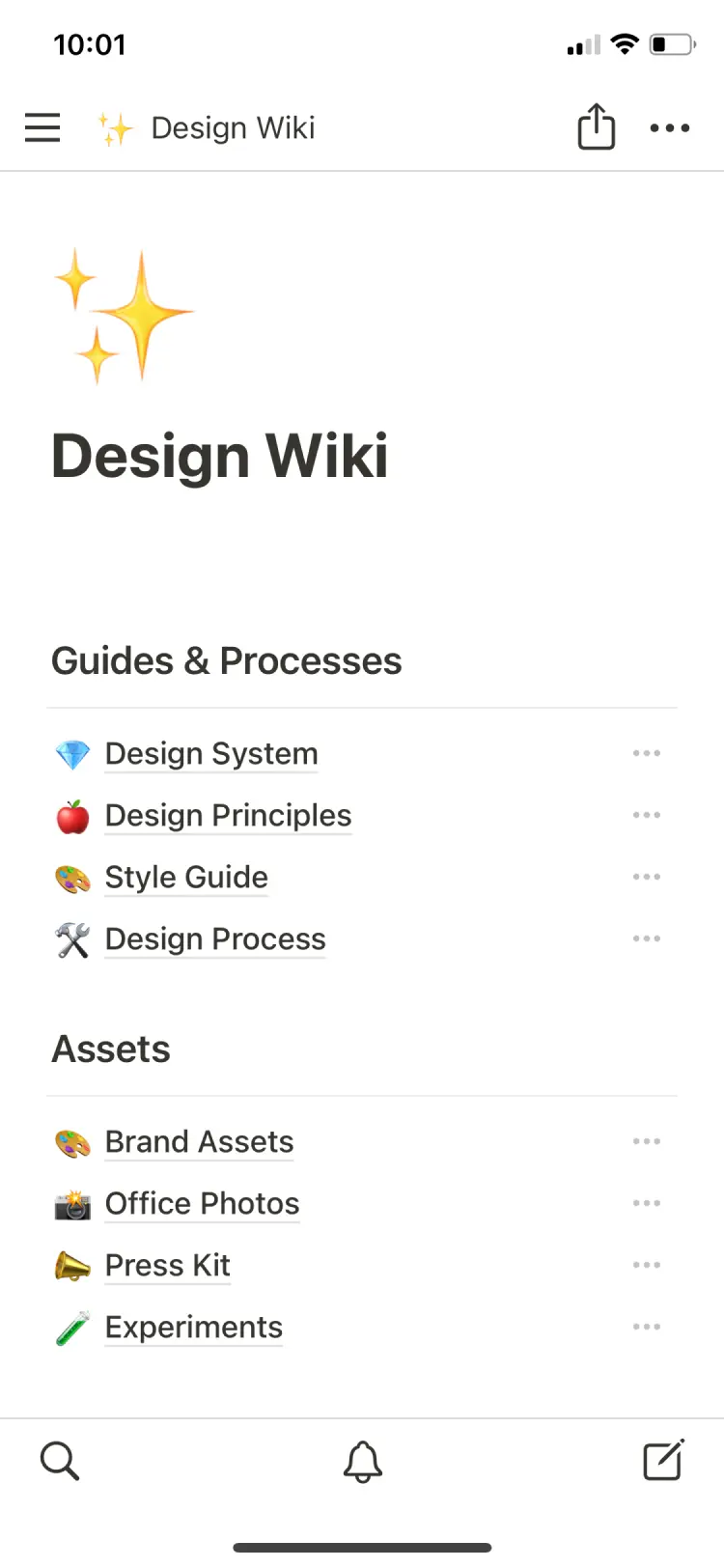 Une capture d’écran de l’application mobile de Notion