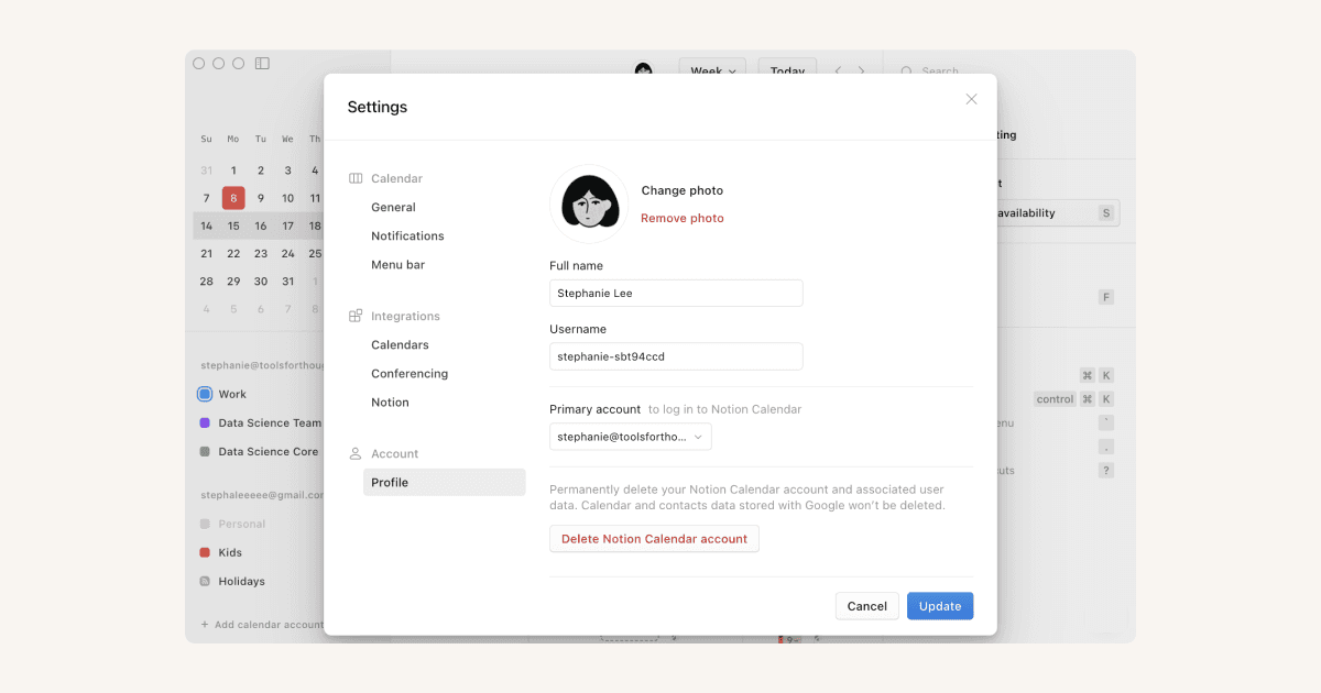 Centre d’aide : gérer vos comptes Google et Notion Calendar