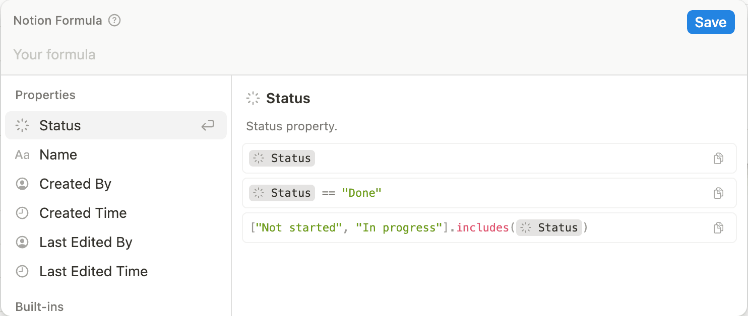 Aide : Éditeur de formules