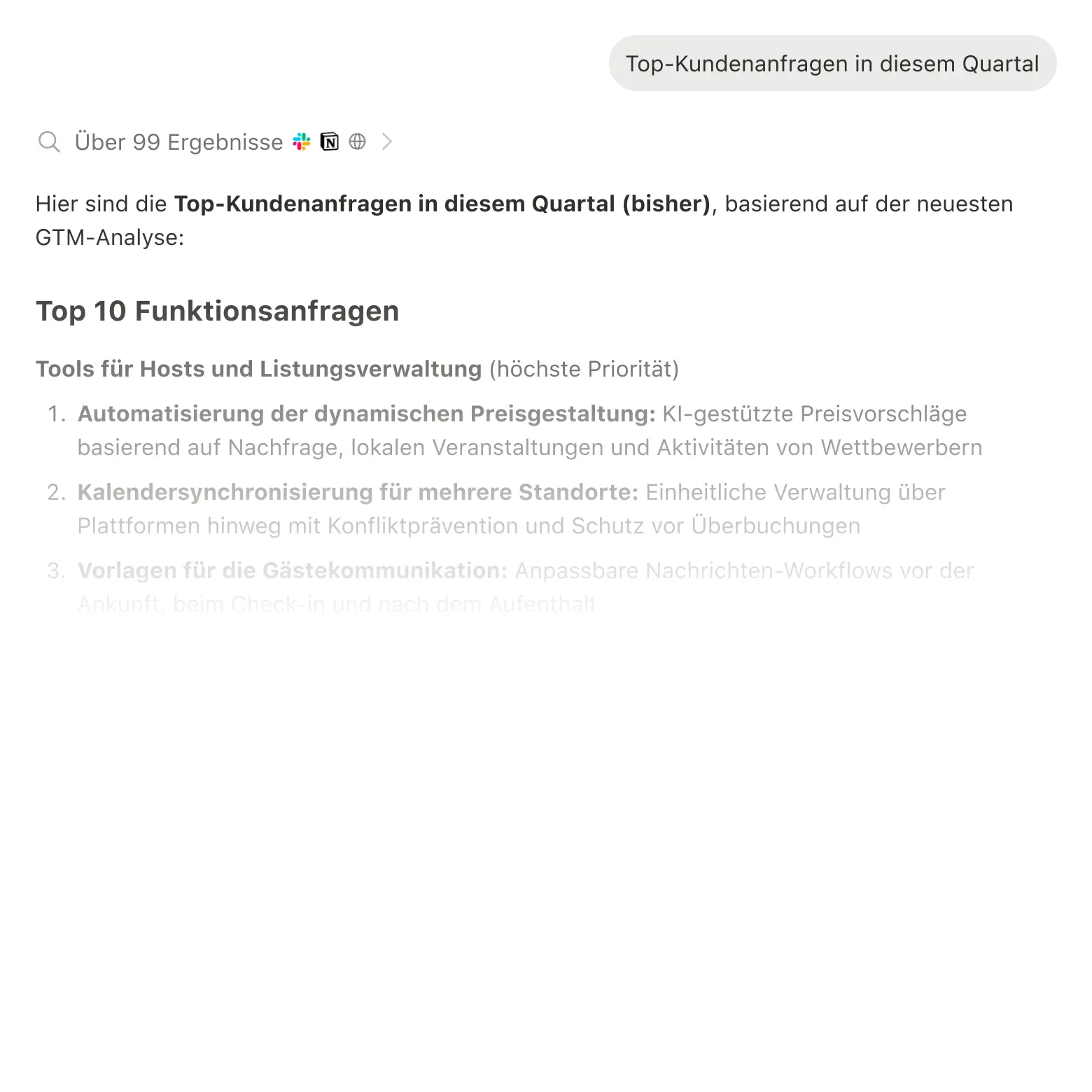 Suchergebnisse mit Informationen aus Slack, Google Drive und Jira