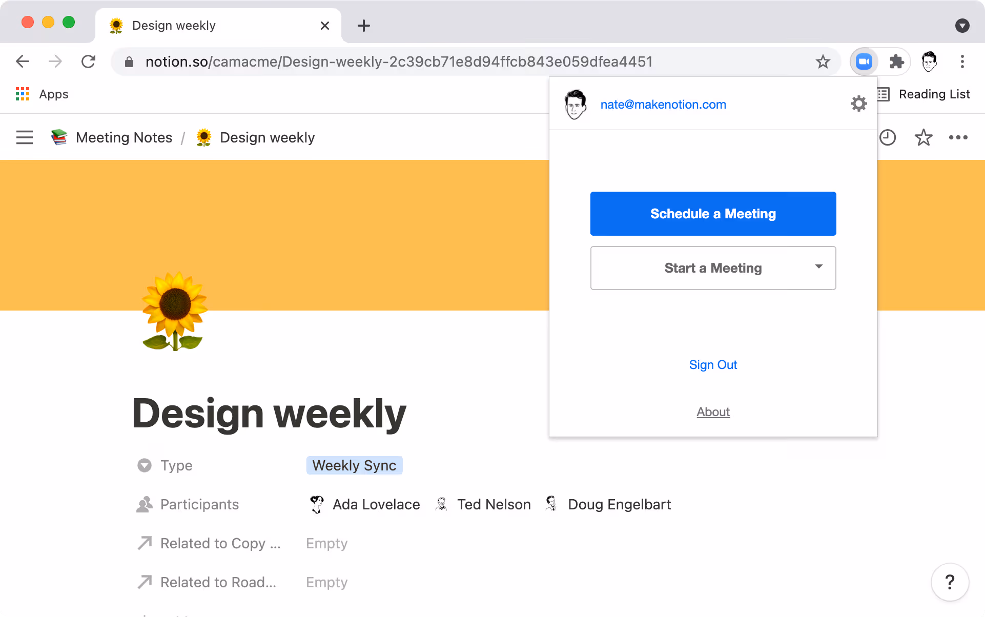 An image of the Chrome browser with the Zoom scheduler plugin enabled.