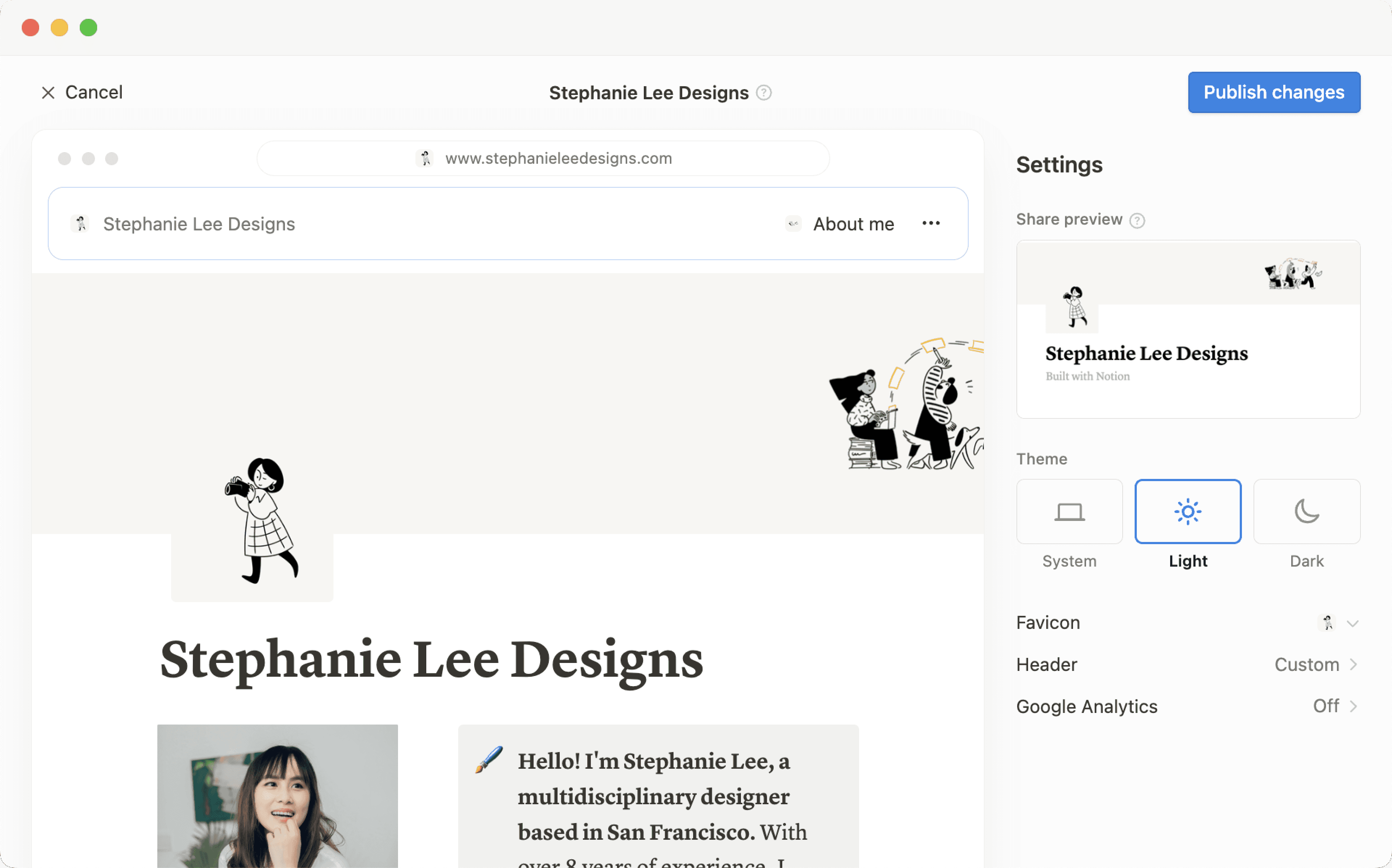 Aide : visuel de l’éditeur de site