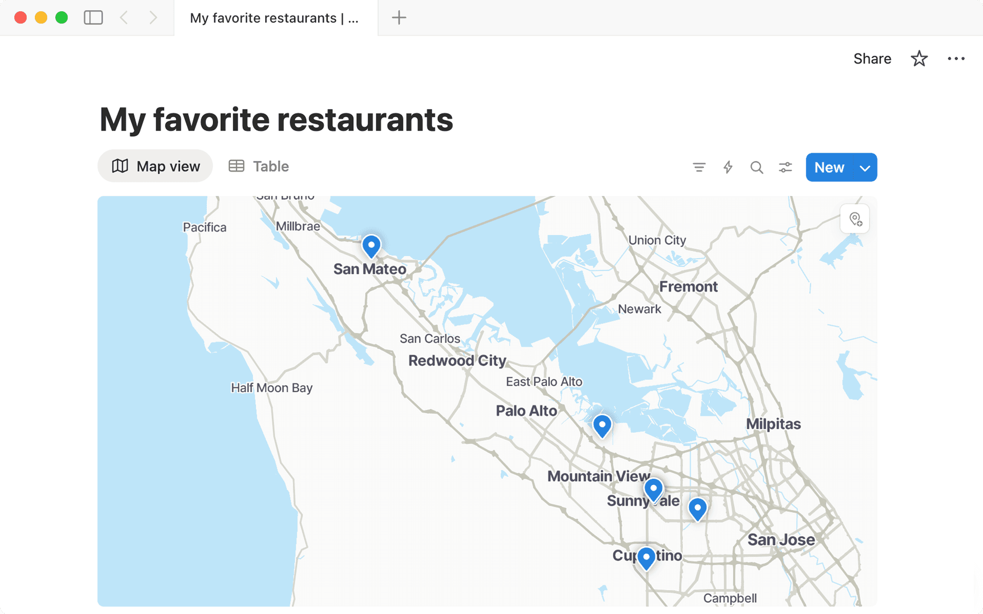 aide : bannière de la vue Carte