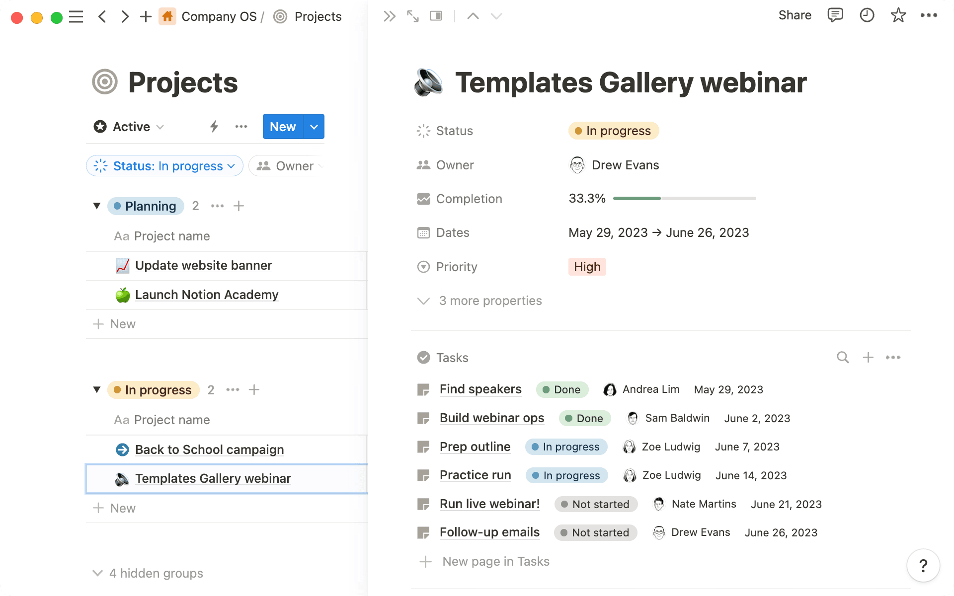 모든 업무는 상위 프로젝트에 연결되므로 모든 것을 쉽게 트래킹할 수 있습니다.