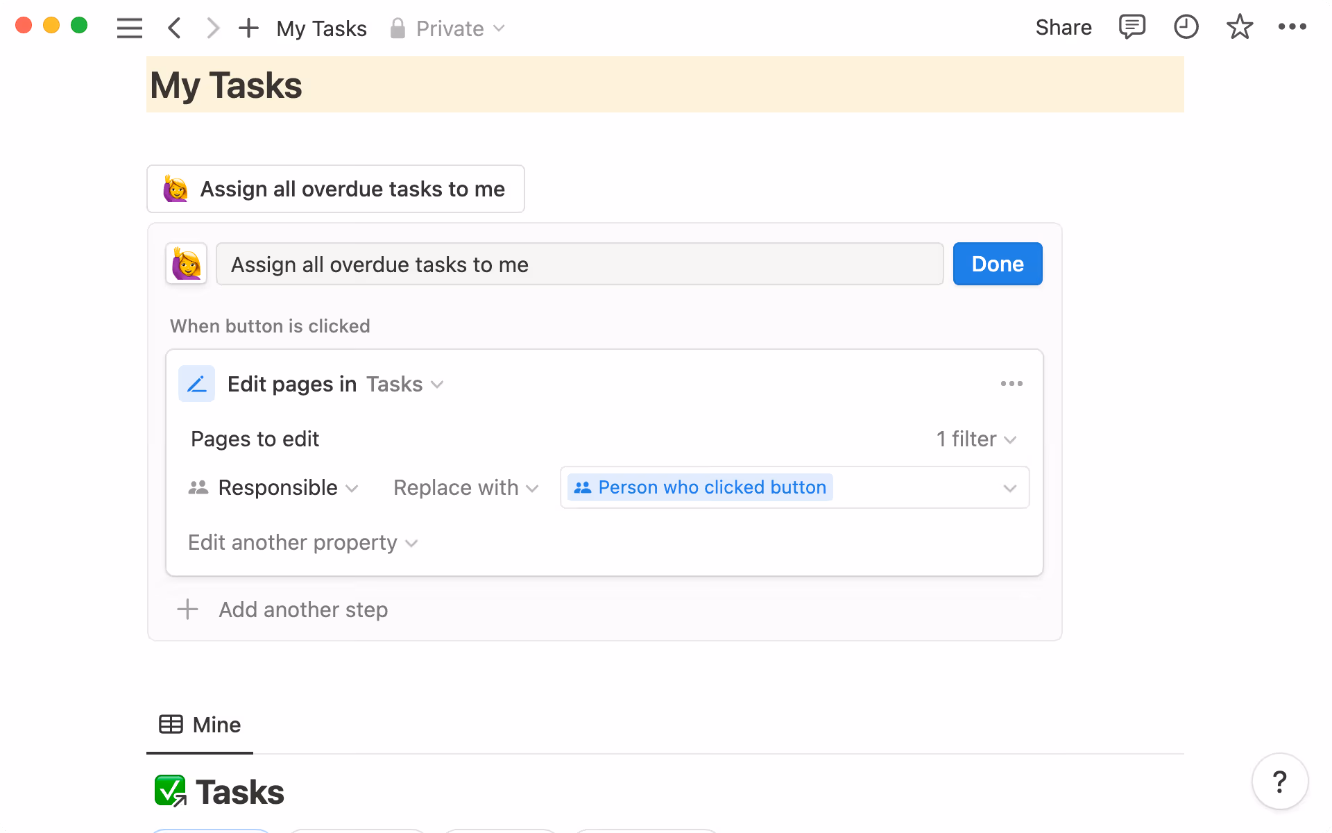 Vous pouvez configurer un bouton pour modifier certaines pages d’une base de données, uniquement si elles remplissent certains critères.