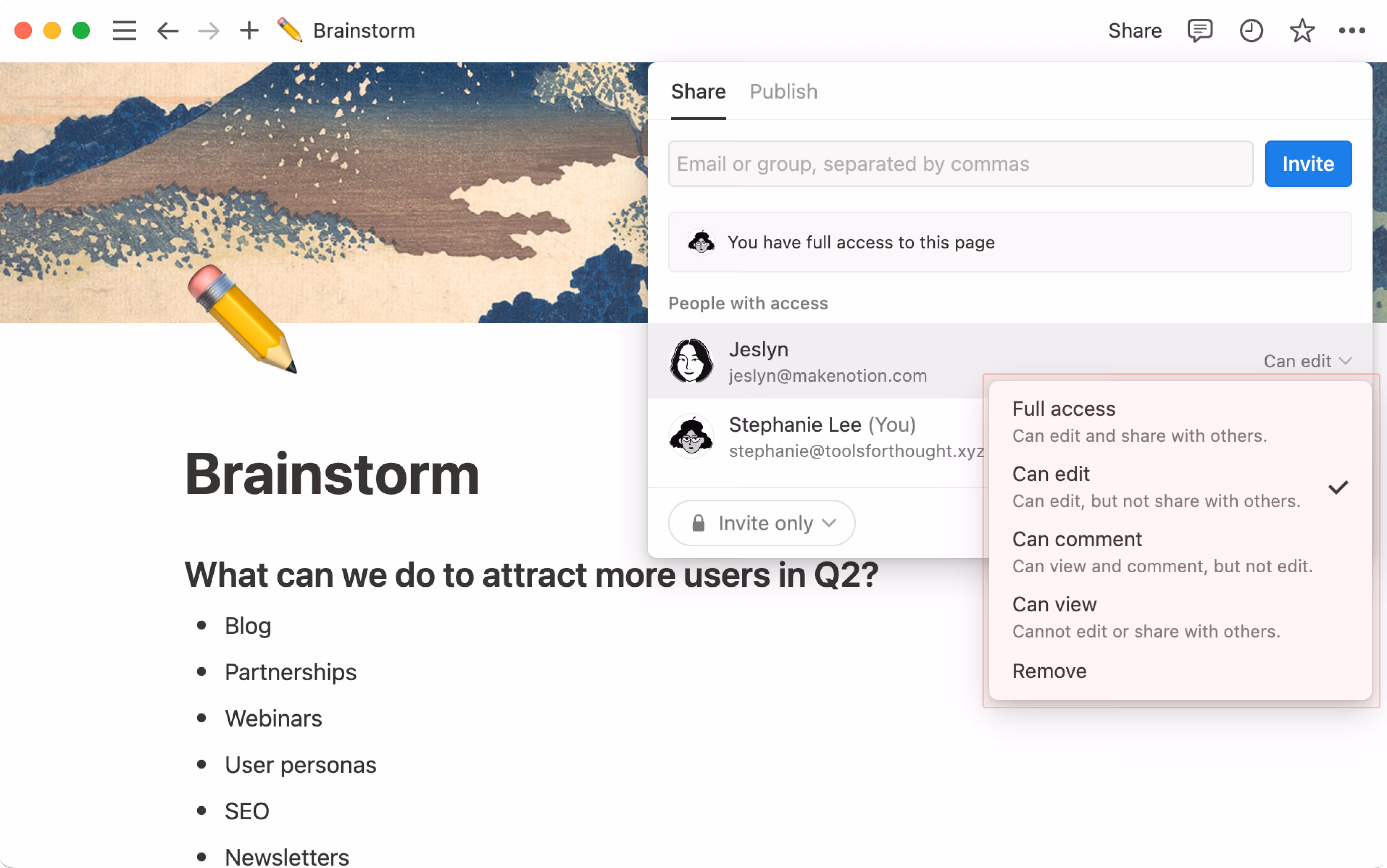 Partage et autorisations ─ modifier les autorisations