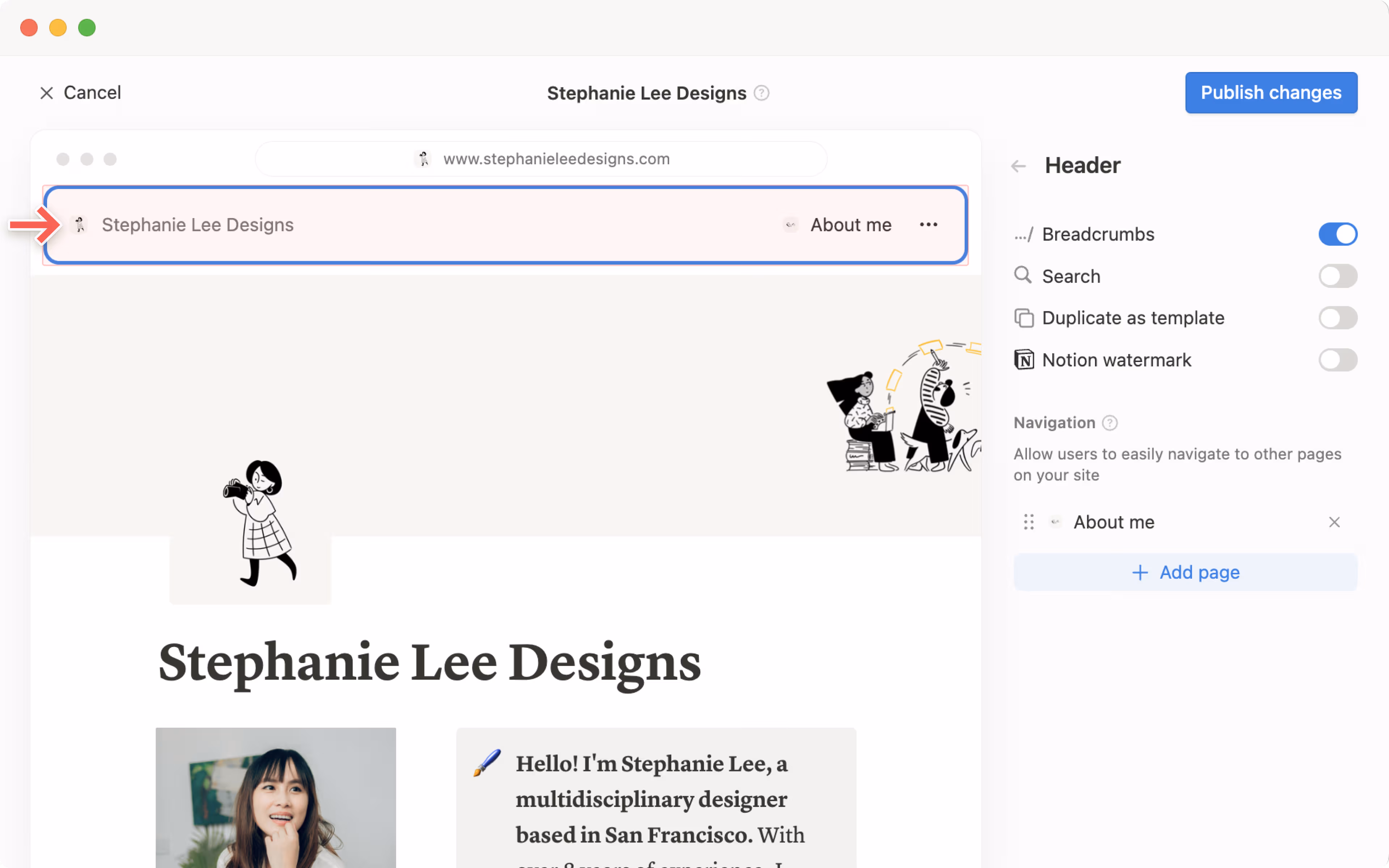Aide : en-tête de site personnalisé