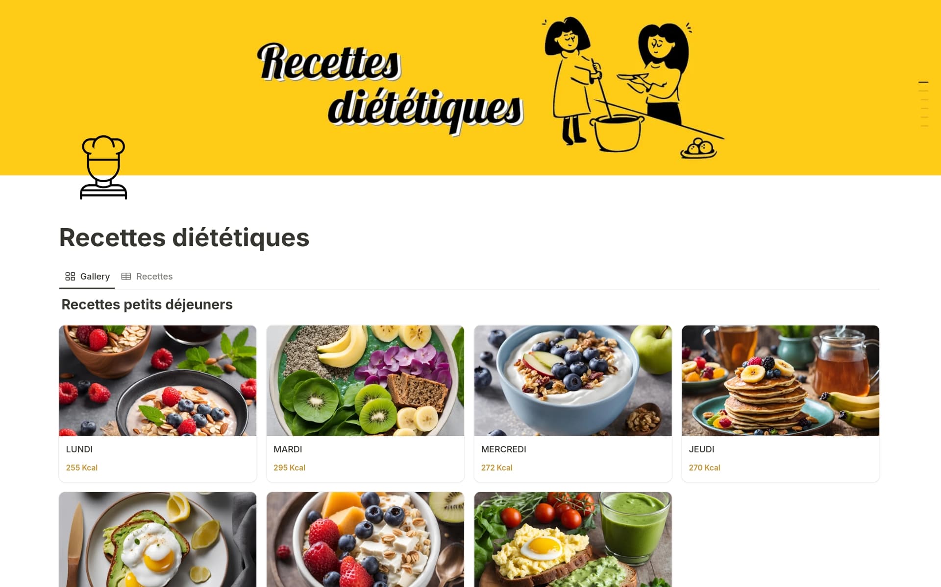 Capture d’écran de la collection Votre boîte à recettes par Notion