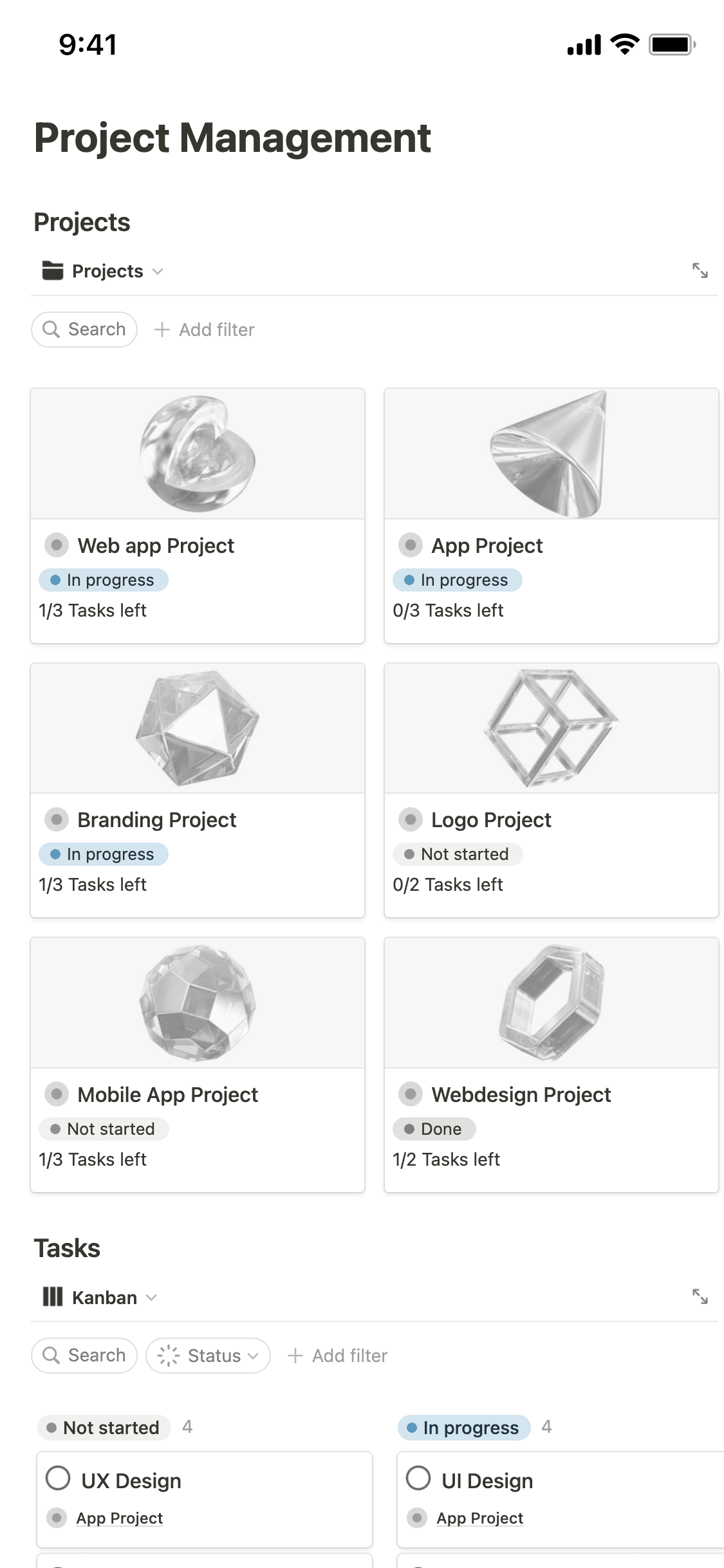 Une capture d’écran de l’application mobile de Notion